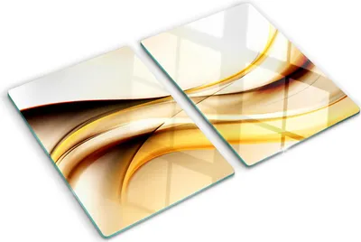 Produktbild von Tulup Glas Herdabdeckplatte - 2x40x52 cm - Glaskeramikkochfeld-Abdeckung Spritzschutz Glasabdeckplatte Kochplattenabdeckung und Schneidebrett - Zweiteilig - Kunst: modern & klassisch - Abstrakte Wellen - Gelb