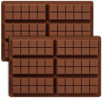 Productafbeelding van Unyqoos® Set van 2 siliconen chocoladevormen – voor 6 chocoladerepen per vorm, BPA-vrij, antiaanbaklaag, geschikt voor oven, koelkast en vriezer, vaatwasmachinebestendig