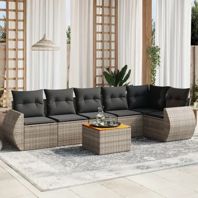 Produktbild von CLORIS 7-tlg. Garten-Sofagarnitur mit Kissen Grau Poly Rattan - Gartenmöbelgarnituren 462