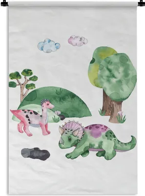 Produktbild von MuchoWow® Wandteppich Wandbehang Dinosaurier - Kinderzimmer - Wolken - Jungen - Mädchen - Kinder - Kinder 90x135 cm Tapisserie Dekoration Wandtuch - Baumwolle - Wandskulptur