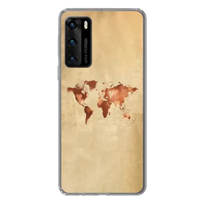 Produktbild von MuchoWow® Handyhülle Schutzhülle Hülle für Huawei P40 Weltkarte - Herz - Braun Silikon Softcase Handy Hülle - Handytasche