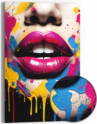 Produktbild von DEQORI Hybrid Leinwand Bild 60x90 cm 'Lebendige Lippen' Wandbild Glas flach modern