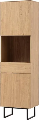 Produktbild von Wohnzimmer-Vitrinenschrank mit 58 cm Breite in Eiche, 2 Türen, Metallgestell - KASOL-61