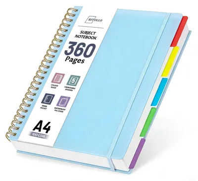 Produktbild von Spiralnotizbuch A4 360 Seiten liniert 5 Fächer 100 GSM Blau