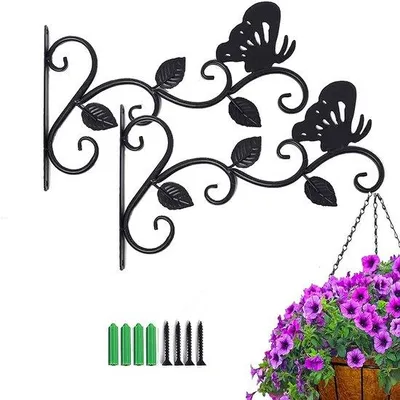 Immagine prodotto di Uniqoos® Set di 2 ganci a parete in ferro, ganci decorativi con motivo a foglia e farfalla, 30x14 cm, capacità fino a 5 kg – ideali per vasi da parete e lanterne