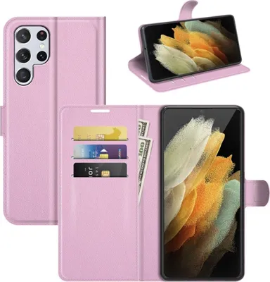 Produktbild von König Design Hülle kompatibel mit Samsung Galaxy S22 Ultra 5G Kunstleder Handyhülle - Handy Case Rosa