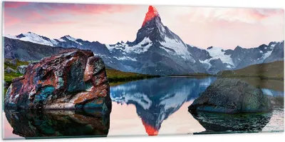 Produktbild von Bilder auf glas - Berge Felsen Wasser - 120x50cm - Glasbilder - Wandbilder - Kunstdruck - zum Aufhängen bereit - Wanddekoration aus Glas - Glas Bilder - Wandbild auf Glas - Einteilig - GAB120x50-3892