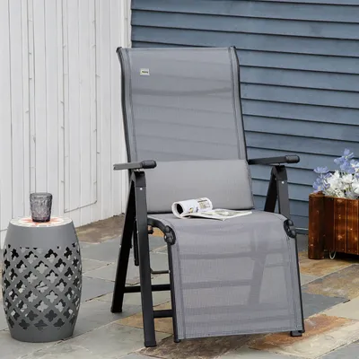 Produktbild von Sonnenliege klappbar, Gartenliege Liegestuhl, Schwerelosigkeit Relaxliege, Mesh-Gewebe, Grau | 70 x 65 x 111 cm | 9-Fach verstellbar | bis 150 kg