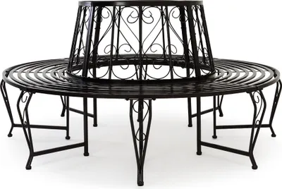 Produktbild von CASARIA® Gartenbank Sitzbank Ø160cm Metall Pulverbeschichtet Wetterfest 320kg Belastbar Rundbank Fußschutz Garten Baum Bank Vintage Schwarz