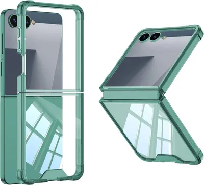 Immagine prodotto di Custodia per Samsung Galaxy Z Flip 7, Custodia trasparente antiurto con protezione dello schermo verde