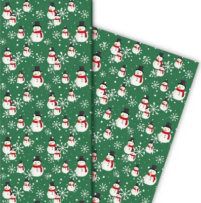 Produktbild von Winter Geschenkpapier mit Schneemann, grün - G4791, 32 x 48cm