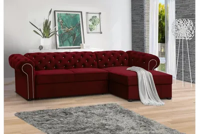 Obrázok produktu pre Rohová sedačka FURMEB 24, model SWAROWSKI, s možnosťou rozloženia na lôžko, pravá strana, rozmer 280x180 cm, s prešívaním a diamantovým vzorom, farba: vínová