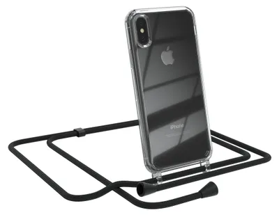 Produktbild von EAZY CASE Handykette kompatibel mit Apple iPhone X / XS, Handyhülle mit Umhängeband, Handykordel, Schutzhülle Clear, Band in Schwarz