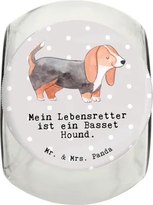 Produktbild von Mr. & Mrs. Panda Dose Basset Hound Lebensretter L 870ml - Grau Pastell - Geschenk, Vorratsbehälter, schraubglas, Aufbewahrungsdose, Vorratsglas, Keksdose
