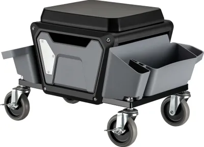 Produktbild von Wiltec pojazdná stolička 53 x 38 x 38 cm do 120 kg, dielenská stolička s kolieskami, pojazdná stolička so zásobníkom na náradie, dielenská stolička s odnímateľným zásobníkom na diely, montážna stolička s kolieskami