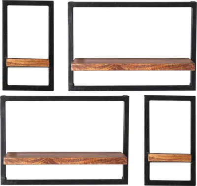 Produktbild von SIT Möbel Wandregal-Set | 4-tlg. | Mangoholz natur | Altmetall antikschwarz | B 75 x T 25 x H 75 cm | 09200-03 | Serie PANAMA