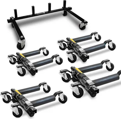 Produktbild von BITUXX 4 Stück PKW Rangierhilfe Rangierheber hydraulisch Wagenheber bis 680 kg inklusive Transportständer Schwarz MS-19881
