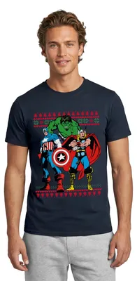 Produktbild von Spreadshirt Avengers Superhelden Ugly Christmas Männer T-Shirt, M, Navy