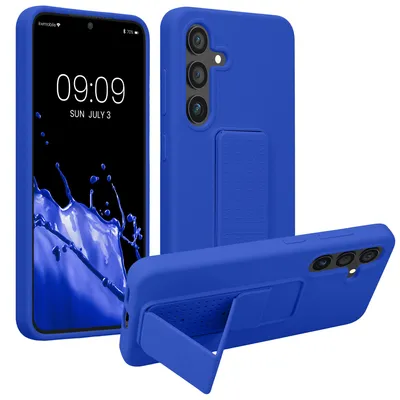 Produktbild von kwmobile Handyhülle für Samsung Galaxy S24 Hülle - TPU Silikon Case mit Fingerhalter und Stand - Schutzhülle Cover in Baltik Blau