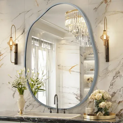 Image de Miroir mural asymétrique, cadre en métal gris, dimensions 65 x 95 cm