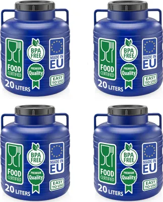 Produktbild von 4er Set Weithalsfass Sauerkrautfass Fasssilage Regen Fass Gepäcktonne Camping 20 Liter mit Deckel blau
