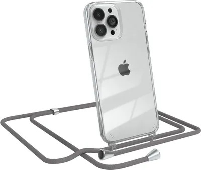 Produktbild von EAZY CASE Handykette kompatibel mit Apple iPhone 13 Pro Max, Handyhülle mit Umhängeband, Handykordel, Schutzhülle Clear, Band in Grau