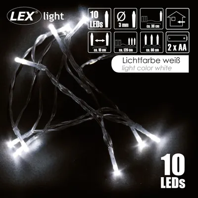 Produktbild von Lex Light LED Lichterkette Batterie 0,9m 10 LEDs kaltweiß Ø3mm innen