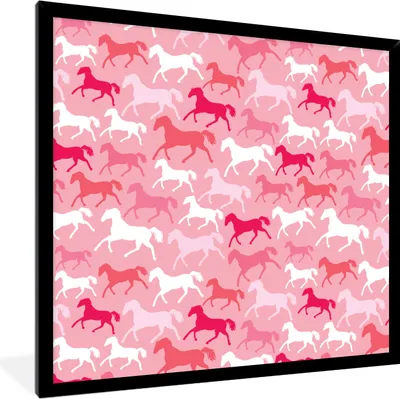 Produktbild von MuchoWow® MuchoWow® Gerahmtes Poster Pferde - Rosa - Muster - Mädchen - Kinder - Mädchen 40x40 cm - Poster mit zchwarzem Bilderrahmen - Mit Rahmen - Wanddekoration Schlafzimmer