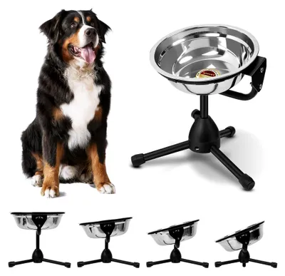 Produktbild von Erhöhter Hundenapf aus Edelstahl, Futterschale für Hunde, höhenverstellbar, rutschfest, Set, Metallständer, (M)