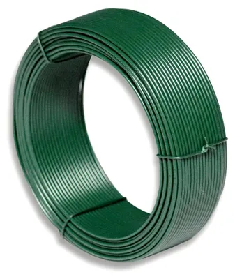 Produktbild von Bindedraht, 15 m lang, 2,0 mm dick, mit PVC-Beschichtung, grün. Verzinkter Drahtkern
