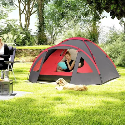 Produktbild von Campingzelt mit Vordach Tür Fenster Wasserdicht Familienzelt Kuppelzelt für 2 Personen Camping Reise Trekking Garten Grau