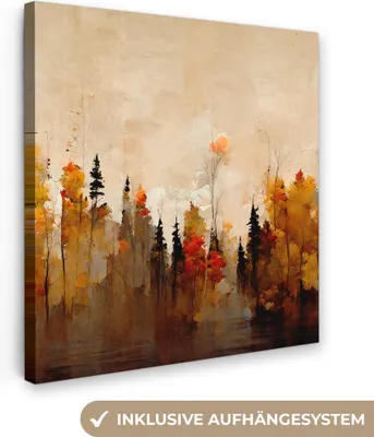 Produktbild von MuchoWow® - Leinwandbilder - Natur - Bäume - Kunst - Braun - Beige, Wandbild, Wanddeko Bilder Wohnzimmer, 90x90 cm