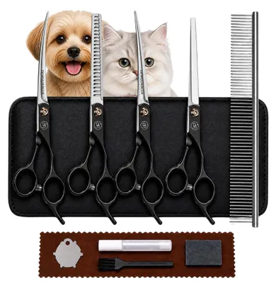 Image de Kit de ciseaux de toilettage professionnels pour chiens 10 en 1 avec étui de rangement