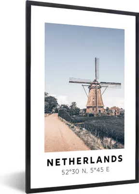 Produktbild von MuchoWow® Gerahmtes Poster Niederlande - Windmühle - Vintage 60x90 cm - Poster mit Schwarzem Bilderrahmen Wandposter Rahmen Foto Bilder - Kunst
