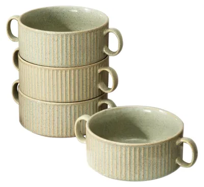 Productafbeelding van Set van 4 Keramische Soepkommen met Handvatten, 700ml