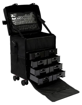 Produktbild von Kosmetikkoffer Trolley mit Schublade, Professioneller Make-up Koffer mit Rollen für Kosmetikerinnen und Friseure, Schwarz