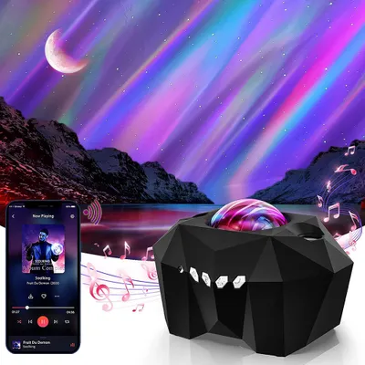 Produktbild von Projektor LED Starry Sky Lamp Kids Star Moon Night Light Water Waves Głośnik muzyczny Bluetooth z pilotem, czarny