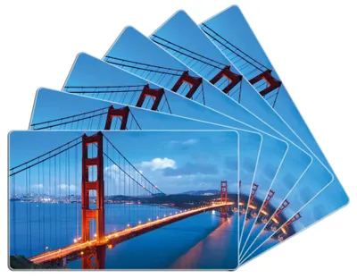 Produktbild von Wallario Frühstücksbrettchen 6er Set aus Glas, je 14 x 23 cm, mit rutschfesten Füßen, Motiv Golden Gate Bridge in San Francisco  USA