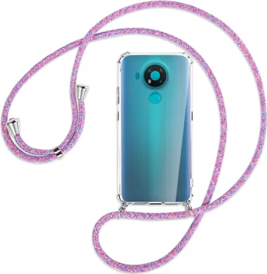 Produktbild von Handykette Backcover-Schutzhülle mit Band (Metall silberfarben) für Nokia 3.4 - lila/rosa/blau