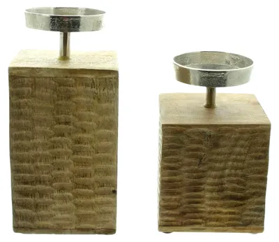 Produktbild von Kerzenhalter aus Holzsäule, 2er Set