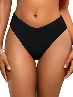 Imagen del producto de Solidchoice - Parte inferior de bikini de cintura alta - Pantalón de baño para mujer con corte en V