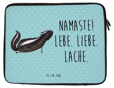 Produktbild von Mr. & Mrs. Panda Laptop Tasche Stinktier Yoga 20 x 28 cm - Türkis Pastell - Geschenk, Wildtier, Laptoptasche, Skunk, Stinker, Namaste, Hülle, Schutzhülle, Notebook