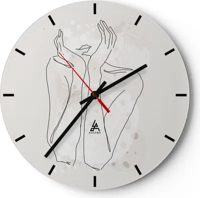 Produktbild von Wanduhr - Rund - Glasuhr - Grafik Frau Licht - 40x40cm - Schleichendes Uhrwerk - Lautlos - zum Aufhängen bereit - Dekoration Modern - Wanddekoration aus Glas - C3AR40x40-4656