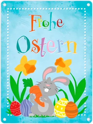 Produktbild von Frohe Ostern mit niedlichem Osterhasen Metallschild in 15x20 cm