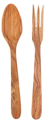 Salatbesteck-Set aus Olivenholz, Gabel und Löffel, 30 cm