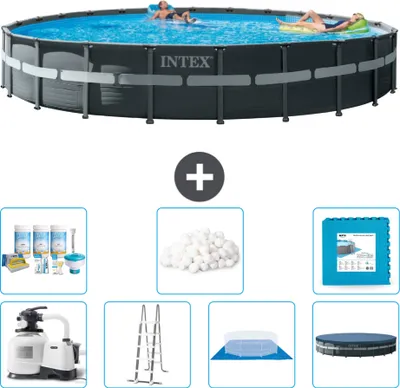 Produktbild von Intex Round Ultra XTR Frame Swimming Pool – 732 x 132 cm – inklusive Pumpe – Leiter – Bodenplane – Abdeckung Wartungspaket - Filterbälle - Bodenfliesen