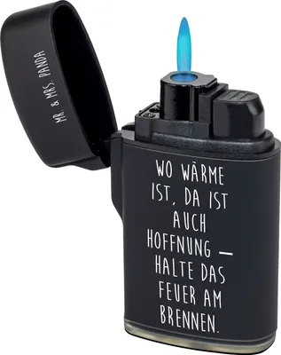 Produktbild von Mr. & Mrs. Panda Feuerzeug Spruch Feuerzeug Hoffnung - Schwarz - Geschenk, Feuerzeuge, Outdoor, Symbolik, personalisierte Geschenke, sturmfeuerzeug, besondere Anlässe