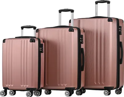 Produktbild von Flieks Kofferset 3 Stück, Trolley Hartschale Reisekoffer Set 3 teilig, Handgepäck Koffer Hartschalenkoffer mit Schwenkrollen, Pink