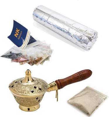 Produktbild von 13tlg Set Räucherpfanne in Gold 10 Räucherwerk Räucherkohle für Räucherpfännchen