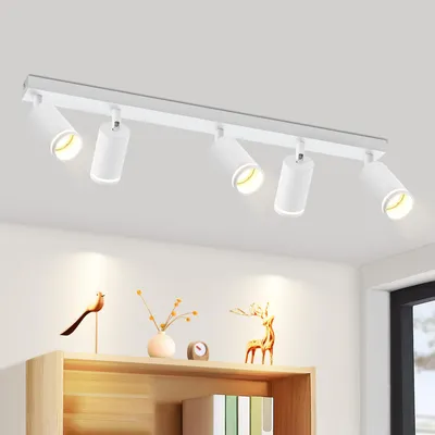 Image de ZMH LED Plafonnier 5 flammes Blanc Spots de plafond GU10 Pivotant Métal Spots de plafond pour hall salon cuisine chambre à coucher, sans ampoules